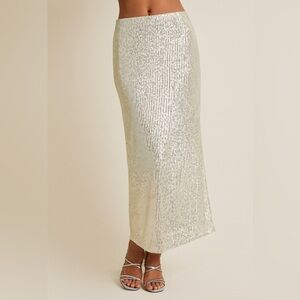 NWT Silver Sequin Maxi Skirt